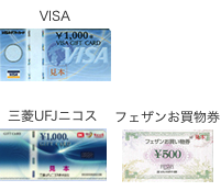 お釣りがでない商品券：VISA/三菱UFJニコス/フェザンお買物券